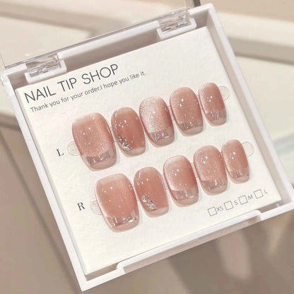 10Pcs Naked Cat Eye Press-On Nails with Laser Butterfly Decor