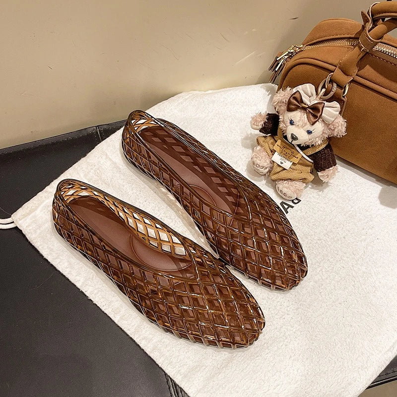 New V-mouth Crystal Jelly Shoes Fashionable, Versatile, Comfortable, Flat Bottom Single Shoes, Casual Sandals for Women