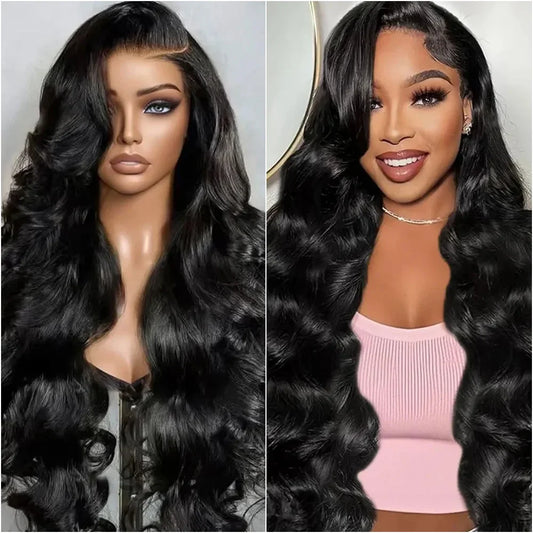 Peluca de cabello humano frontal de encaje HD transparente 13x6 de onda corporal de 40 pulgadas, pre-arrancada, de 220 de densidad, pelucas frontales de encaje 5x5 sin pegamento para mujeres