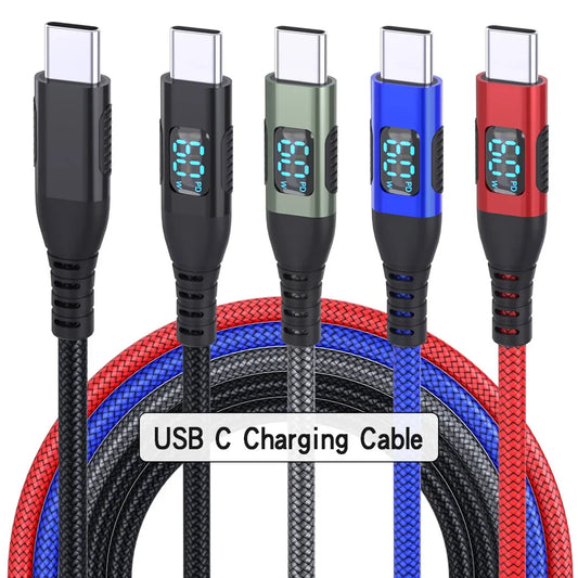 Cargador súper rápido HOMEFISH LED Digital Display de doble cabezal tipo C de 100 W 6 A compatible con teléfono Huawei Xiaomi Cable de carga PD