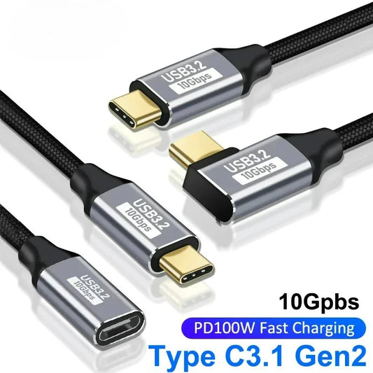 Cable alargador USB C 3.1 Gen 2 macho a hembra de 100 W PD 5A tipo USB C, ángulo de 90 grados, 10 Gbps, cables de datos extensores USB C, cable de carga rápida