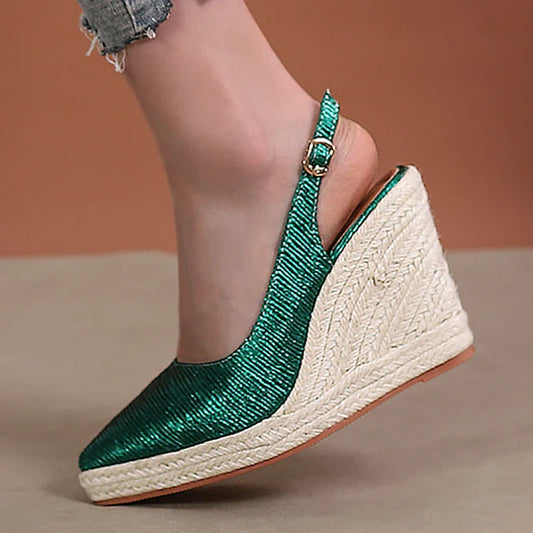 Zapatos de cuña con tira al tobillo LIHUAMAO para mujer, de punta, con tacón de aguja, plataforma y esparto, tipo alpargatas