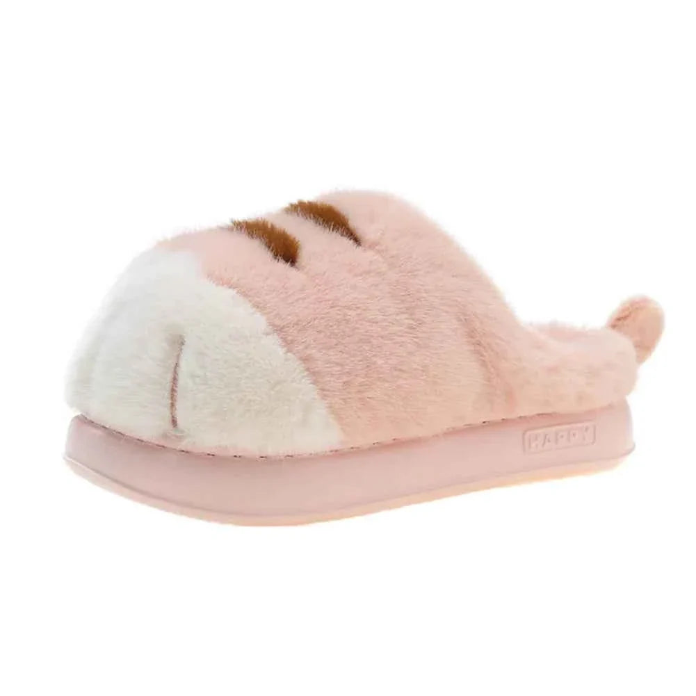 3D Cat Paw Plush Slippers – Cute Furry Warm Slip-On Indoor House Shoes for Women & Couples
