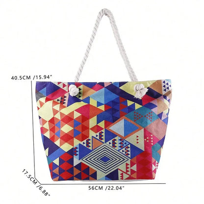 Boho Style Geometry Large Capacity Women Handbags Multifunctional Handbags Shoulder Tote Bags Swimming Storage Bag Beach Bag