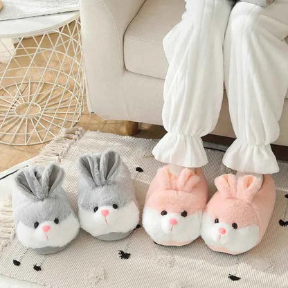 Cute Rabbit Plush Slippers for Women – Pink Warm Soft Indoor Winter House Shoes