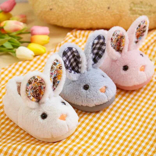 Kids Cartoon Rabbit Slippers – Warm Plush Indoor Anti-Slip Winter House Shoes for Boys & Girls