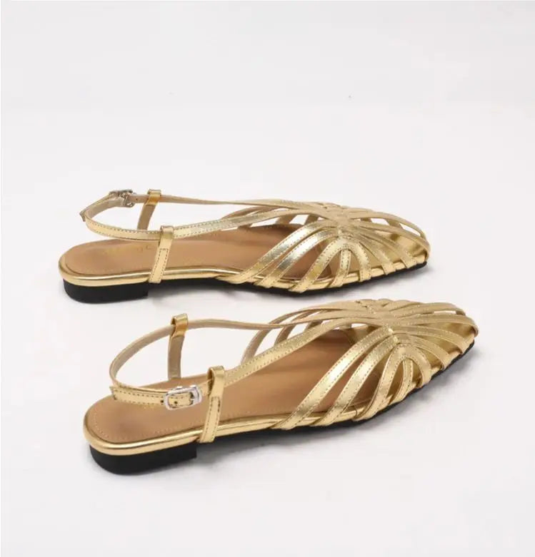 ZAROY Narrow Band Women Flat Sandals Large Size Designer Brand Banquet Wedding Shoes Summer Hollow Beach Gladiator Sandalias