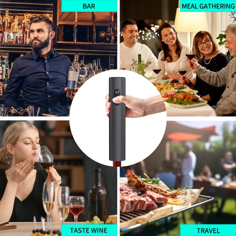 Electric Wine Opener Set Automatic Corkscrew with Aerator Pourer and Foil Cutter for Kitchen Bar Party Gifts