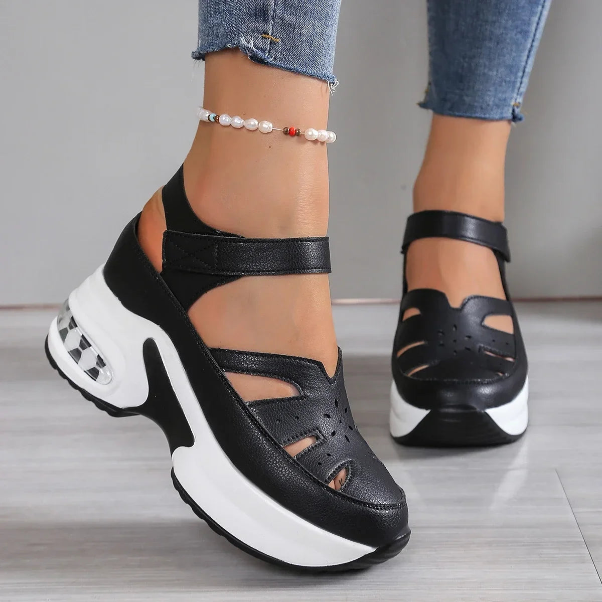 Women Sandals New Closed Toe Office and Career Summer Solid Wedge Shoes for Women New High Quality Buckle Strap Sandals Women