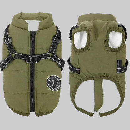 Waterproof Winter Dog Jacket Vest with Built-in Harness – Fleece Lined