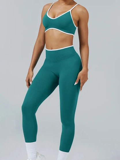 Sculpting Color Block Yoga Set with Tummy Control Shorts
