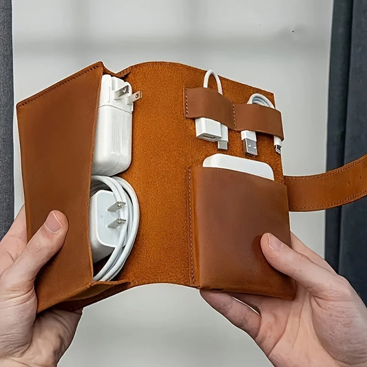1 organizador de piel sintética con múltiples compartimentos, estuche portátil para accesorios tecnológicos escolares para cables, cargadores, bolígrafos, almacenamiento de viaje duradero