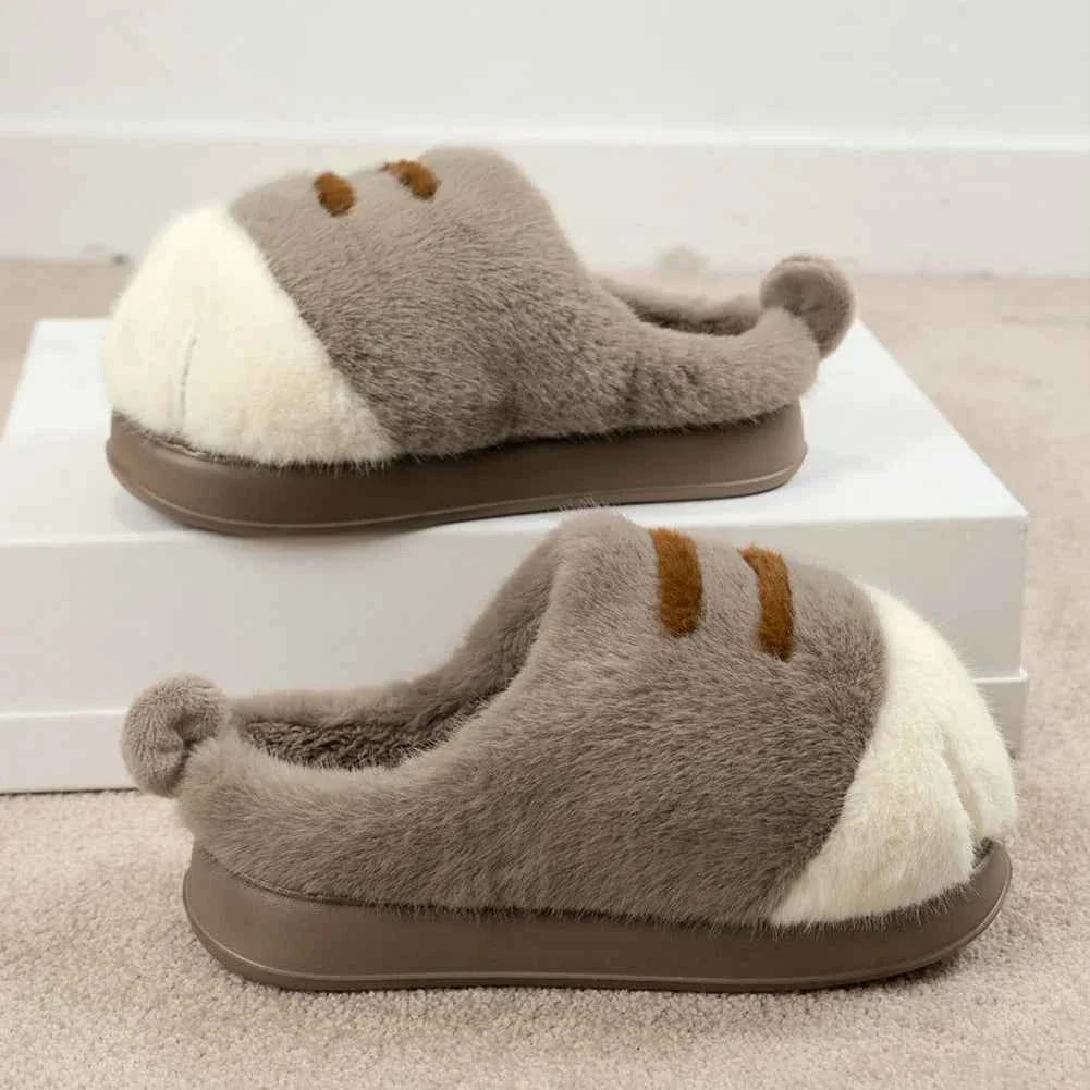 3D Cat Paw Plush Slippers – Cute Furry Warm Slip-On Indoor House Shoes for Women & Couples