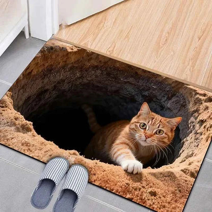 3D Optical Illusion Cat Round Hole Door Mat Daily Home Room