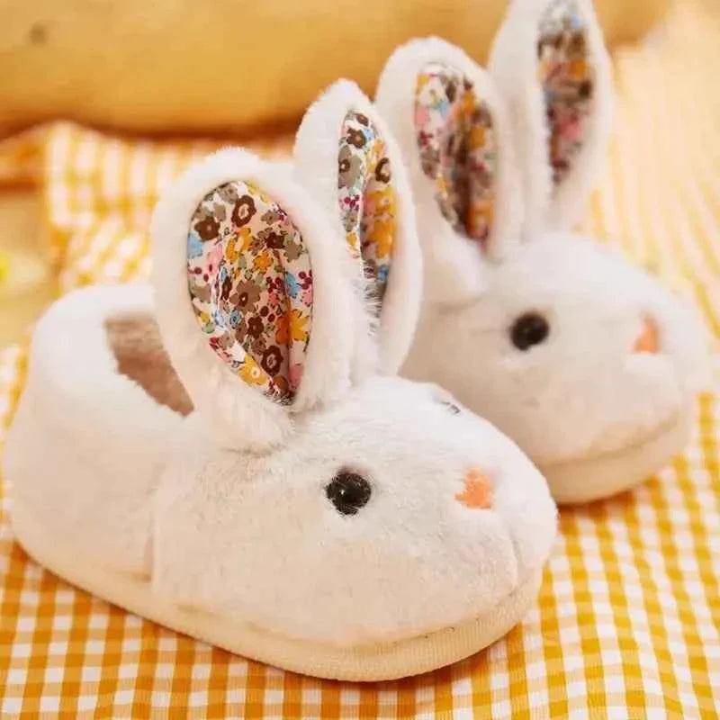 Kids Cartoon Rabbit Slippers – Warm Plush Indoor Anti-Slip Winter House Shoes for Boys & Girls