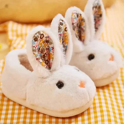 Kids Cartoon Rabbit Slippers – Warm Plush Indoor Anti-Slip Winter House Shoes for Boys & Girls