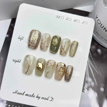 10Pcs Naked Cat Eye Press-On Nails with Laser Butterfly Decor