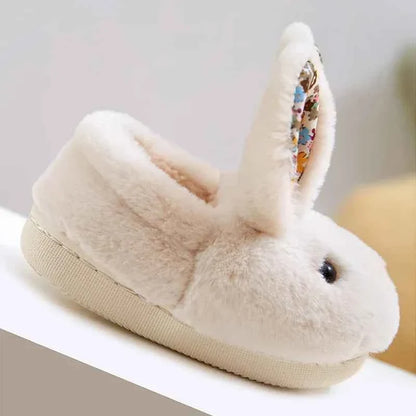 Kids Cartoon Rabbit Slippers – Warm Plush Indoor Anti-Slip Winter House Shoes for Boys & Girls