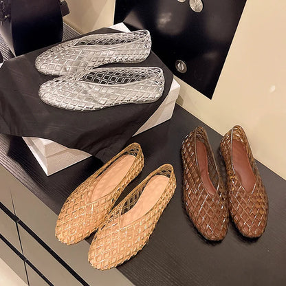 New V-mouth Crystal Jelly Shoes Fashionable, Versatile, Comfortable, Flat Bottom Single Shoes, Casual Sandals for Women