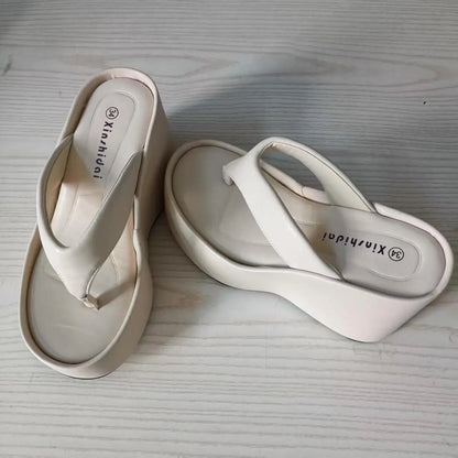 Women Slippers Height Increase Thick Soled Flip Flops Women's Summer Outside Pinch Feet Slippers Women Wedge Heel Sandals