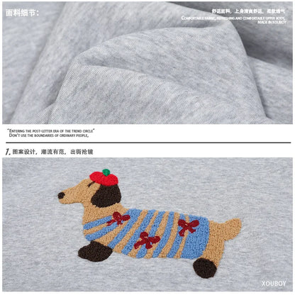 2026 Womens Casual Dog Print Hooded Sweatshirt Loose Long Sleeve O Neck Solid Color With Pockets Fashion Spring Summer Outwear