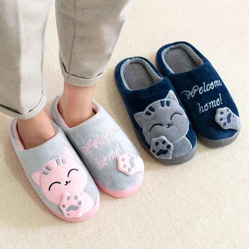 Women's Kawaii Cat Decor Slippers Comfortable Plush Lined