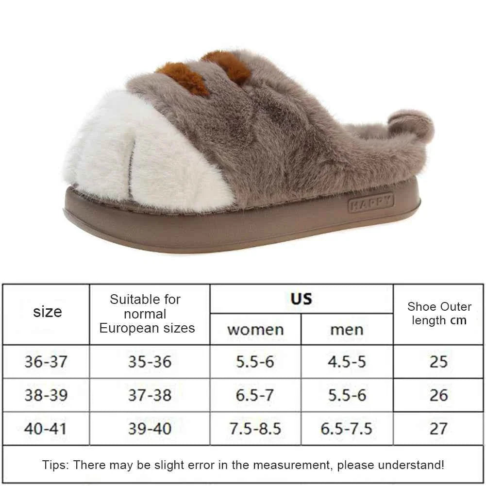 3D Cat Paw Plush Slippers – Cute Furry Warm Slip-On Indoor House Shoes for Women & Couples