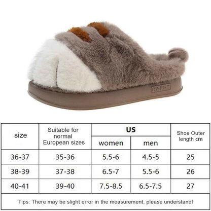 3D Cat Paw Plush Slippers – Cute Furry Warm Slip-On Indoor House Shoes for Women & Couples