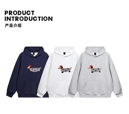 2026 Womens Casual Dog Print Hooded Sweatshirt Loose Long Sleeve O Neck Solid Color With Pockets Fashion Spring Summer Outwear