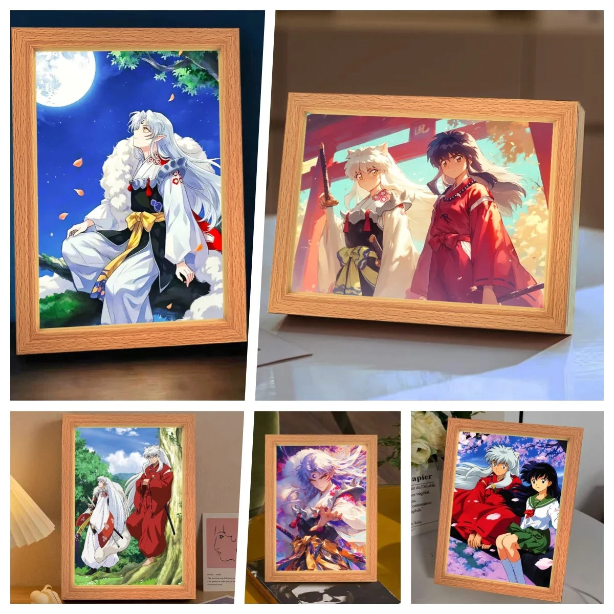 Anime Character Light Picture Frame, Inuyasha Character LED Light, Wall Decoration, Room Night Light, Gift, Moonlight Light