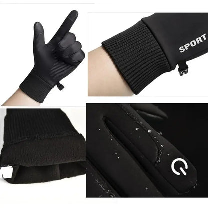 Black Winter Warm Full Fingers Waterproof Cycling Outdoor Sports Running Motorcycle Ski Touch Screen Fleece Gloves Snow Gloves