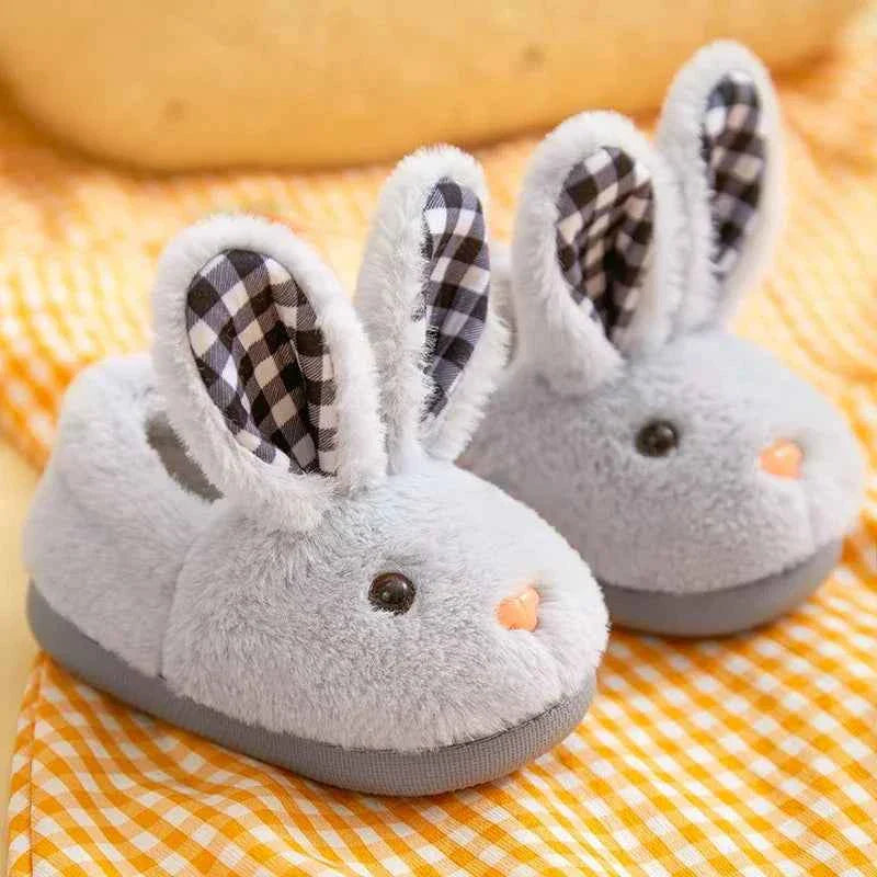 Kids Cartoon Rabbit Slippers – Warm Plush Indoor Anti-Slip Winter House Shoes for Boys & Girls