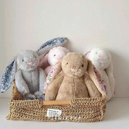 Soft Floral Ears Bonnie Rabbit Plush Toy - Cute Bunny Stuffed Doll for Kids Birthday Gift
