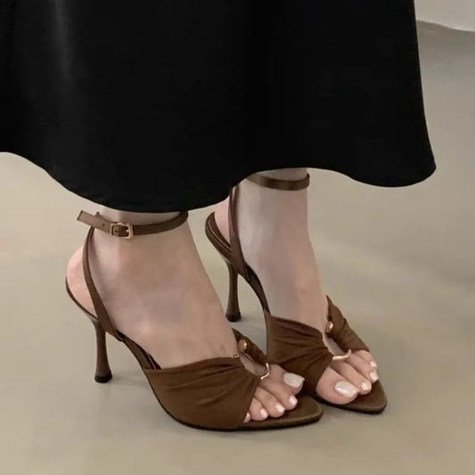 Sandalias Sexy de Tacón Súper Alto para Mujer, Zapatos de Tacón de Aguja con Punta Fina, Verano 2025, Stilettos, Zapatos de Salón Elegantes con Tira Trasera, Chaussures Femme