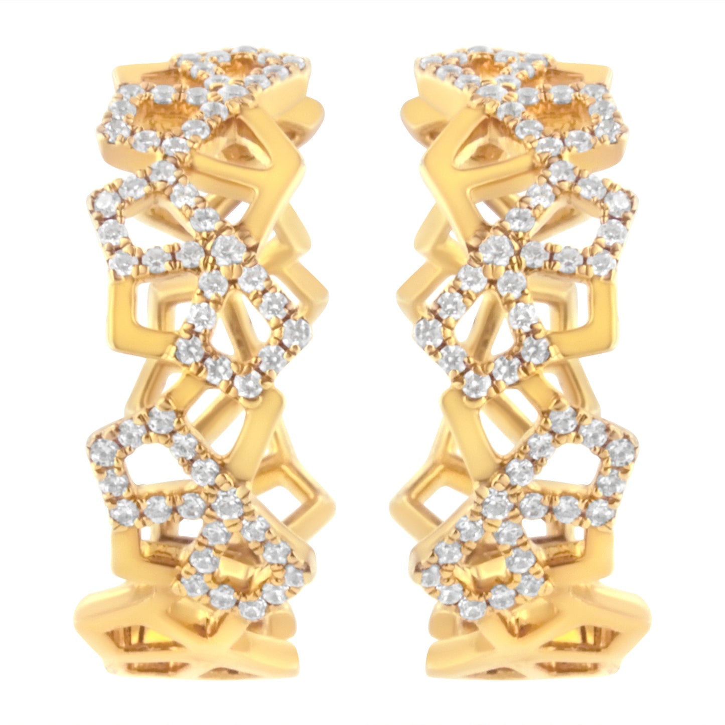 14K Yellow Gold 3/4 Cttw Diamond Honeycomb Hoop Earrings (G-H Color, SI1-SI2 Clarity) - 24MM