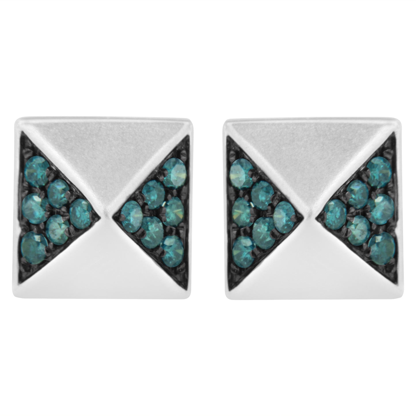 14K White Gold 1/4 Cttw Treated Blue Diamond Pyramid Stud Earring (Blue Color, SI1-SI2 Clarity)