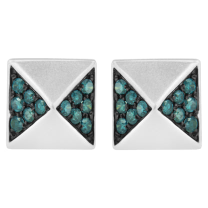 14K White Gold 1/4 Cttw Treated Blue Diamond Pyramid Stud Earring (Blue Color, SI1-SI2 Clarity)