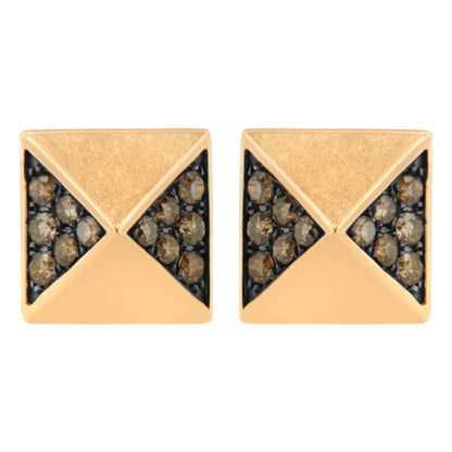 14K Rose Gold 1/4 Cttw Brown Diamond Pyramid Stud Earring (Brown Color, SI1-SI2 Clarity)