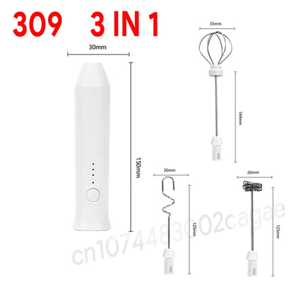 HOT  Electric Milk Frother + Egg Beater Wireless Type-C Charging 3 Speeds Mini Handheld Foam Maker Coffee Whisk Cooking Tools