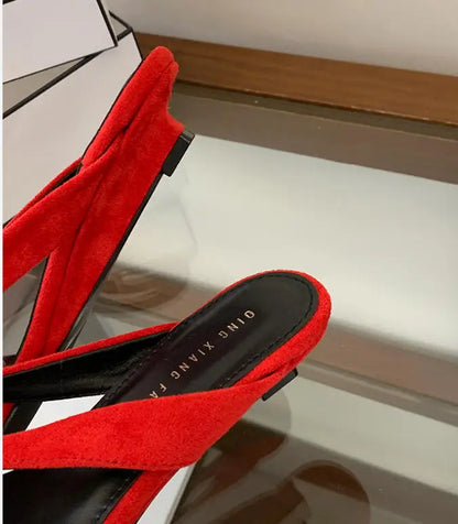 ZAROY Red Women's Flip Flops Summer Slippers Square Clip Toe Thin Low Heels Casual Beach Mules Slides Thongs Sandals Zapatos