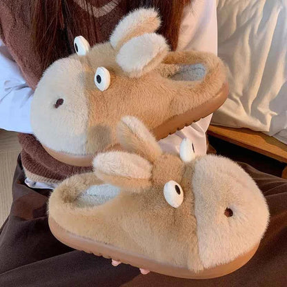 Cartoon Cotton Slippers for Women – Warm Waterproof Thick Sole Indoor Winter House Shoes
