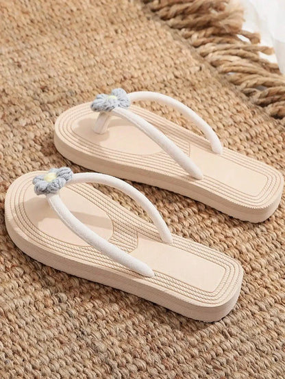 Women Flat Sandals Thong Flip Flops Cute Pink Open Toe Beach Shoes, Simple Style For Holiday & Beach
