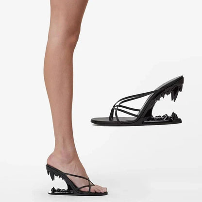 Dilalula Sexy Super High Strange Heel Slippers Women Flip Flops Narrow Band Sandals Lady Night Club Party Slippers Tiger Tooth