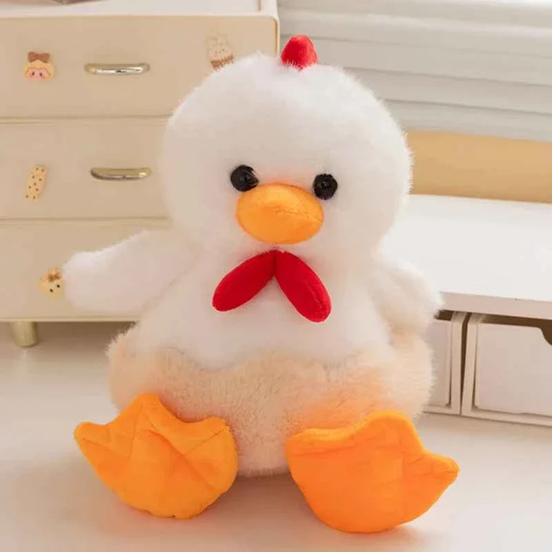Fluffy Chicken Plush Toys Cute Farmyard Animal White