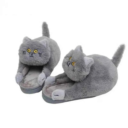 Cuddly Hug Cat Slippers Women Winter Home Fur Slides Kawaii