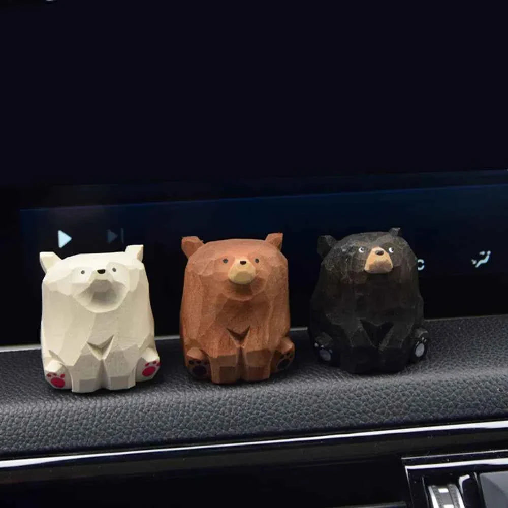 Hand Carved Wooden Bear Figurine Statue Set Black Brown