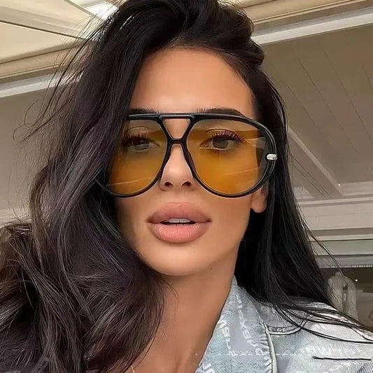 Gafas de sol de piloto ovaladas de gran tamaño con montura doble estilo punk vintage para mujer, gafas de sol para exteriores.