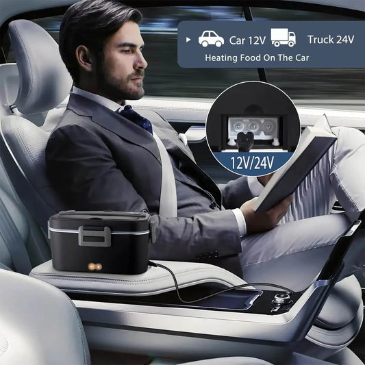 HOMEFISH Fiambrera eléctrica de 1.8L Calentamiento rápido de 75W Calentamiento para coche o CA Uso en viajes, oficina, hogar Cuchillo de regalo y bolsa de mano con aislamiento