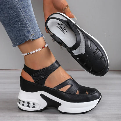 Women Sandals New Closed Toe Office and Career Summer Solid Wedge Shoes for Women New High Quality Buckle Strap Sandals Women