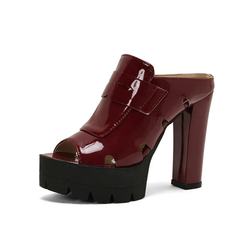 Platform Sandals Women High Heels Slippers Summer Women Shoes Sexy Chunky Heels Slides Patent Leather Zapatillas Mujer WSH5052